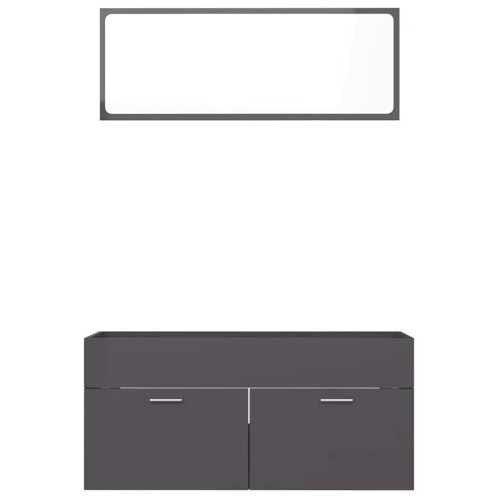 2 Piece Bathroom Furniture Set High Gloss Grey Engineered Wood 804817