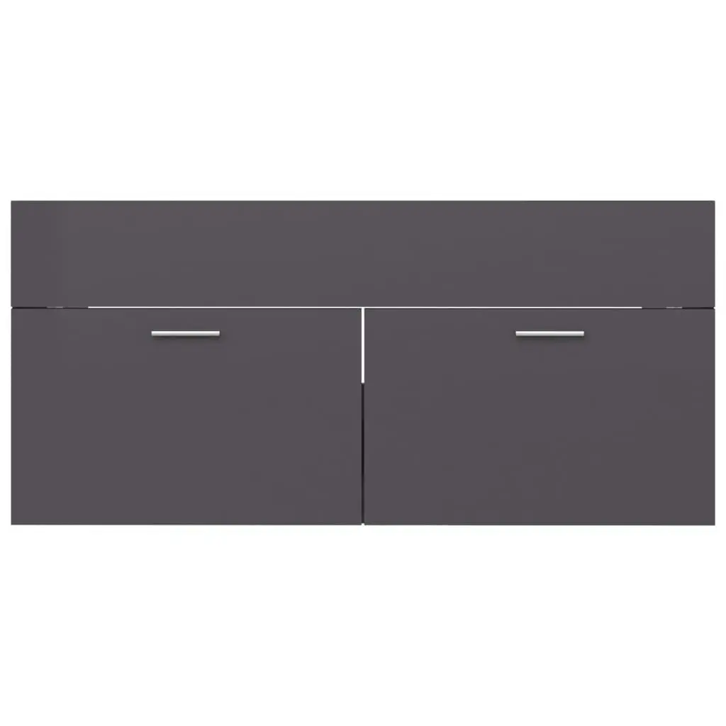 2 Piece Bathroom Furniture Set High Gloss Grey Engineered Wood 804817