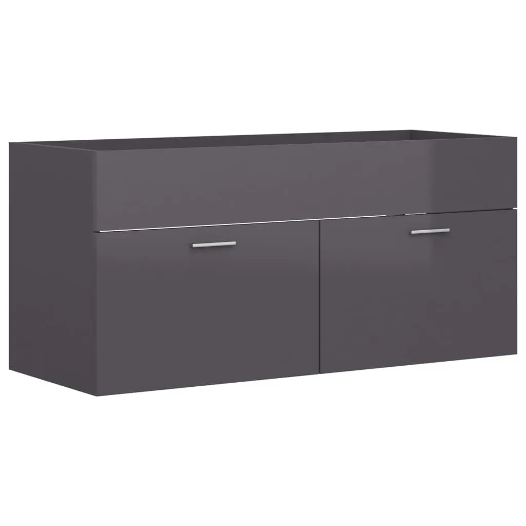 2 Piece Bathroom Furniture Set High Gloss Grey Engineered Wood 804817