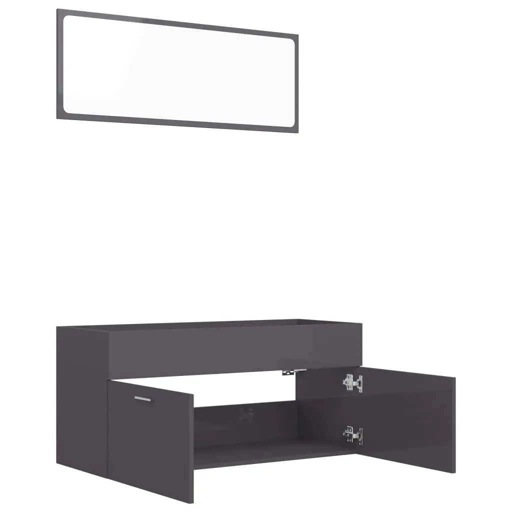 2 Piece Bathroom Furniture Set High Gloss Grey Engineered Wood 804817