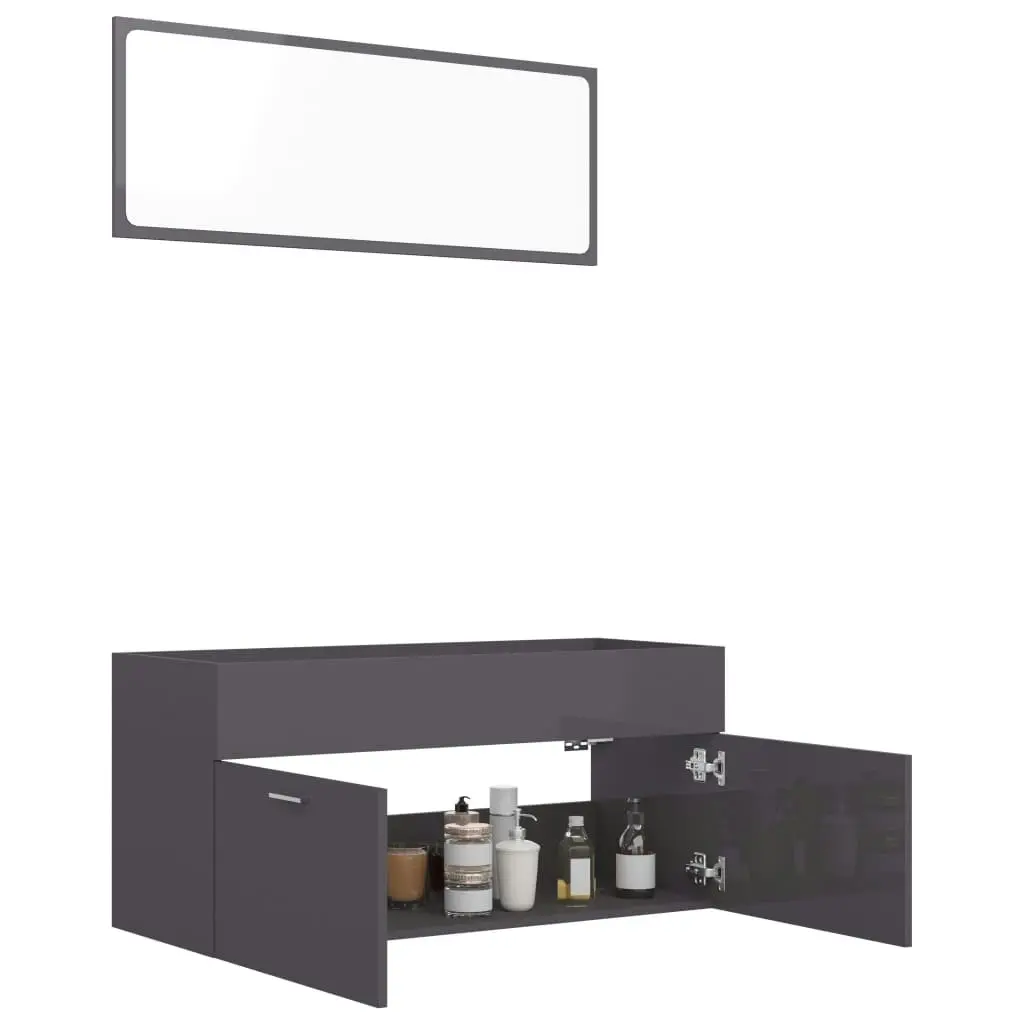 2 Piece Bathroom Furniture Set High Gloss Grey Engineered Wood 804817