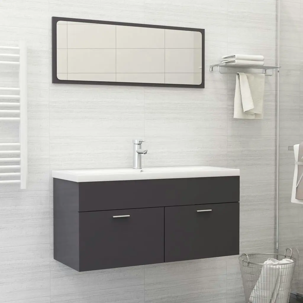 2 Piece Bathroom Furniture Set High Gloss Grey Engineered Wood 804817