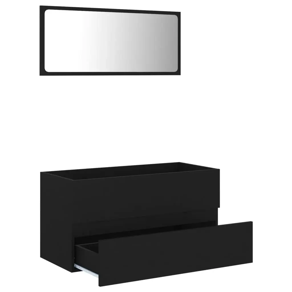 2 Piece Bathroom Furniture Set Black Engineered Wood 804891