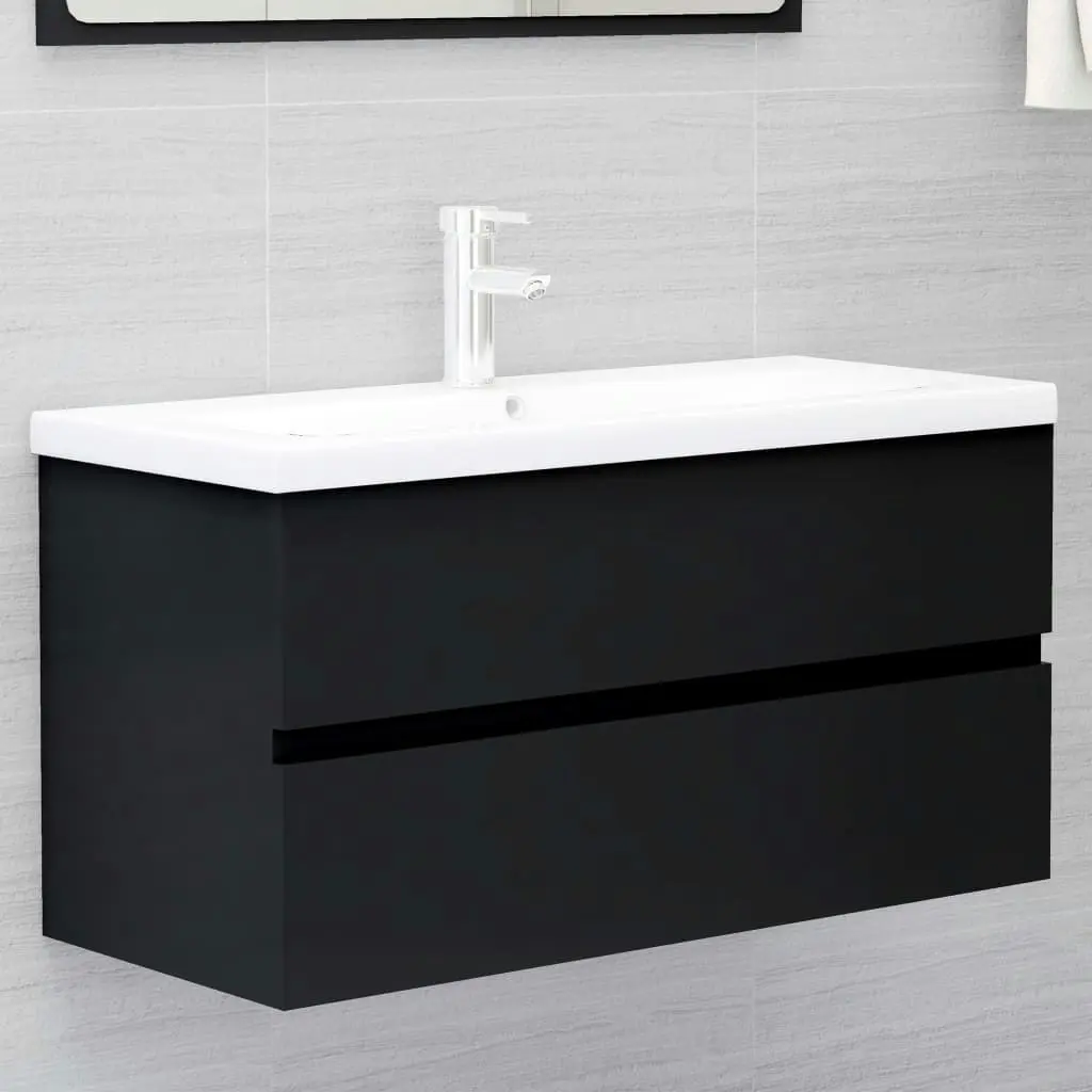 2 Piece Bathroom Furniture Set Black Engineered Wood 804891