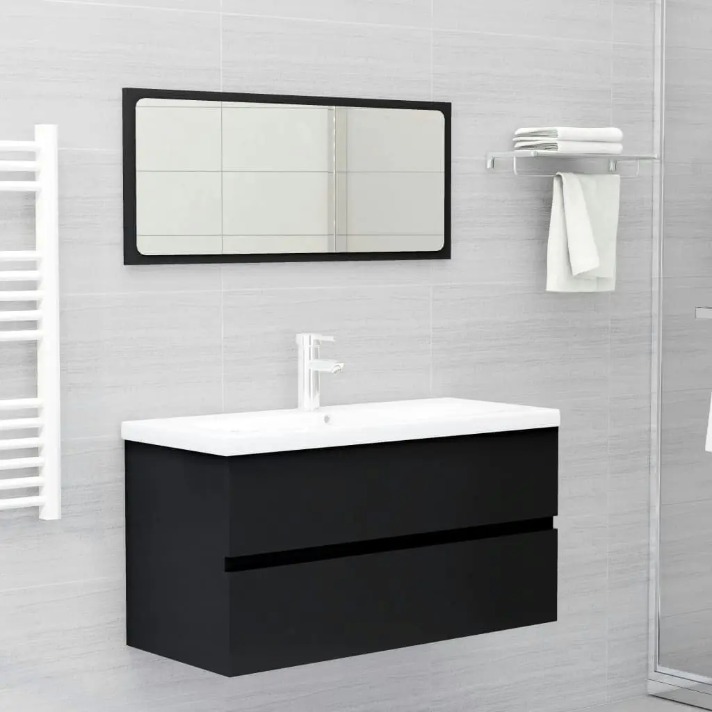 2 Piece Bathroom Furniture Set Black Engineered Wood 804891