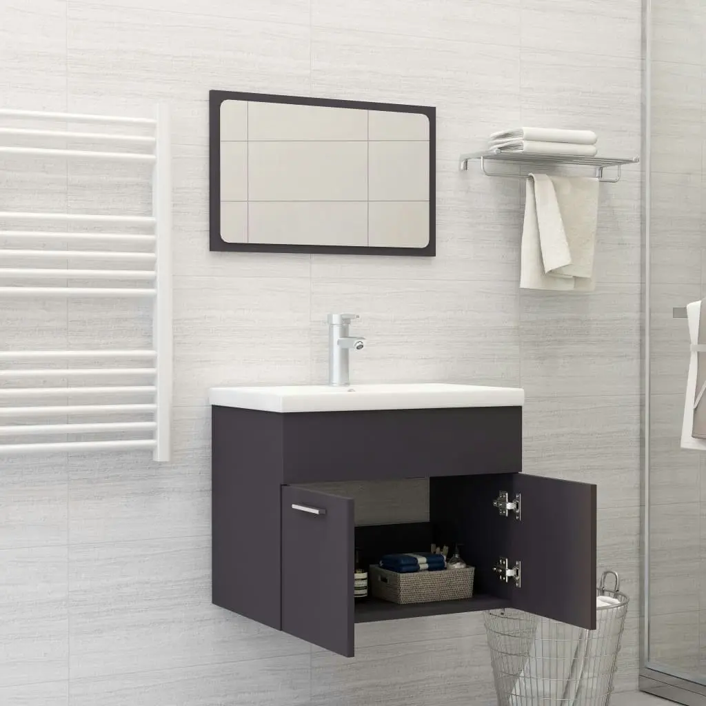 2 Piece Bathroom Furniture Set Grey Engineered Wood 804784