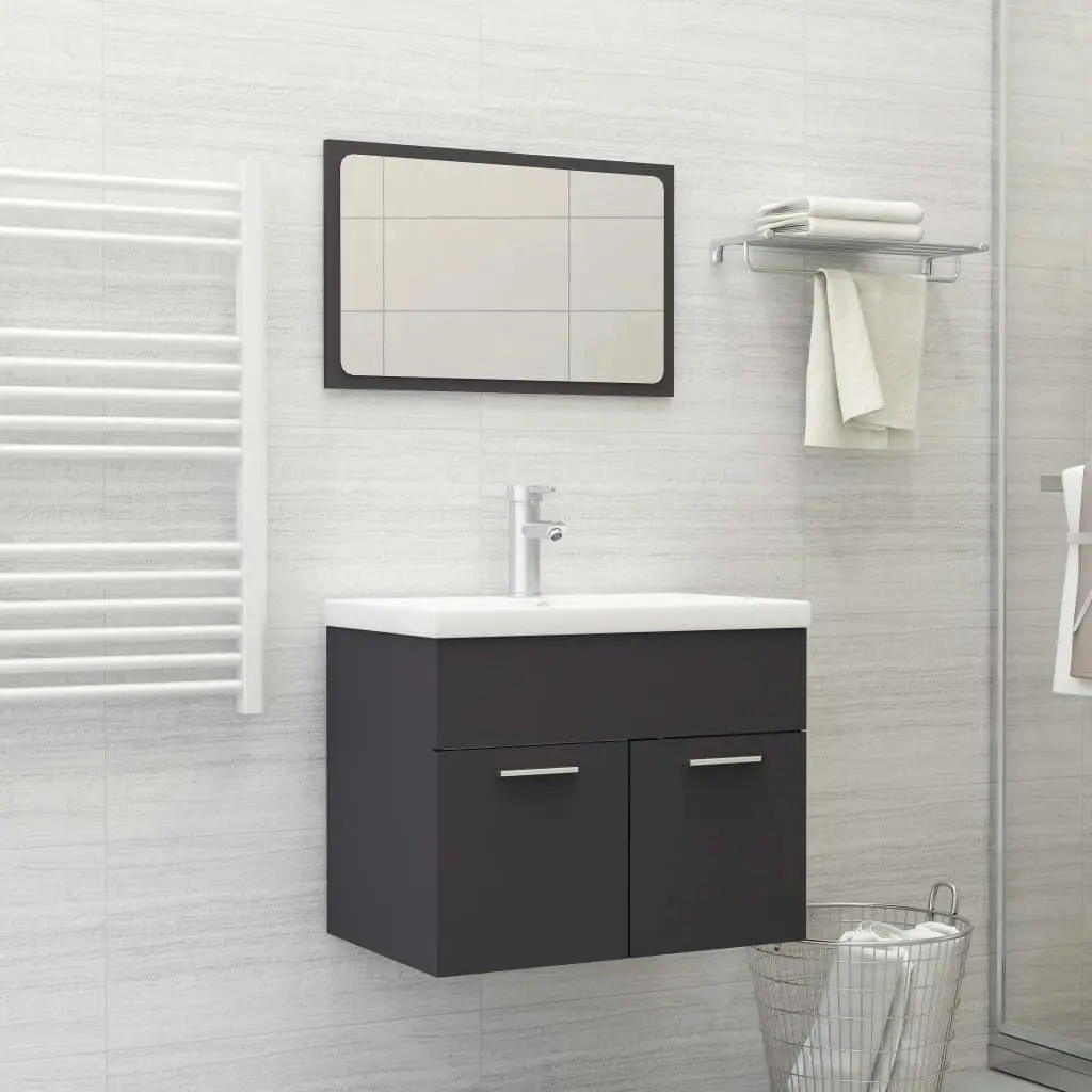 2 Piece Bathroom Furniture Set Grey Engineered Wood 804784