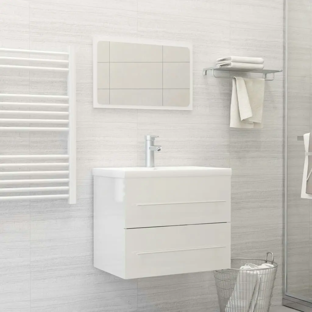 2 Piece Bathroom Furniture Set High Gloss White Engineered Wood 804833