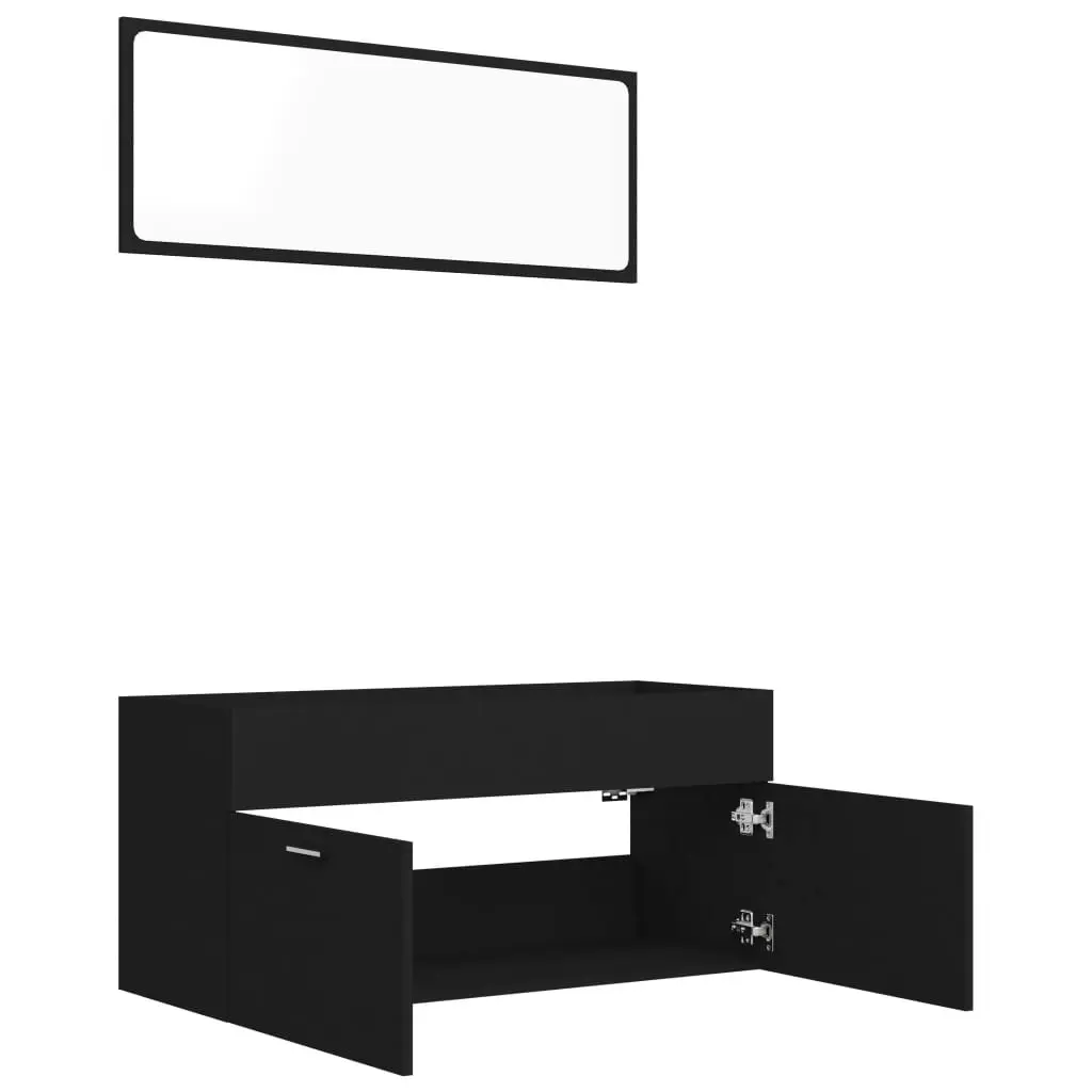 2 Piece Bathroom Furniture Set Black Engineered Wood 804810