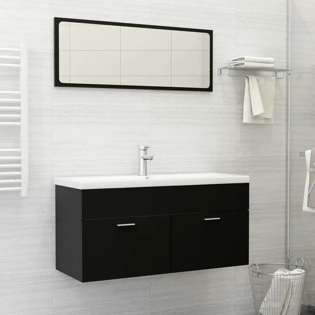 2 Piece Bathroom Furniture Set Black Engineered Wood 804810