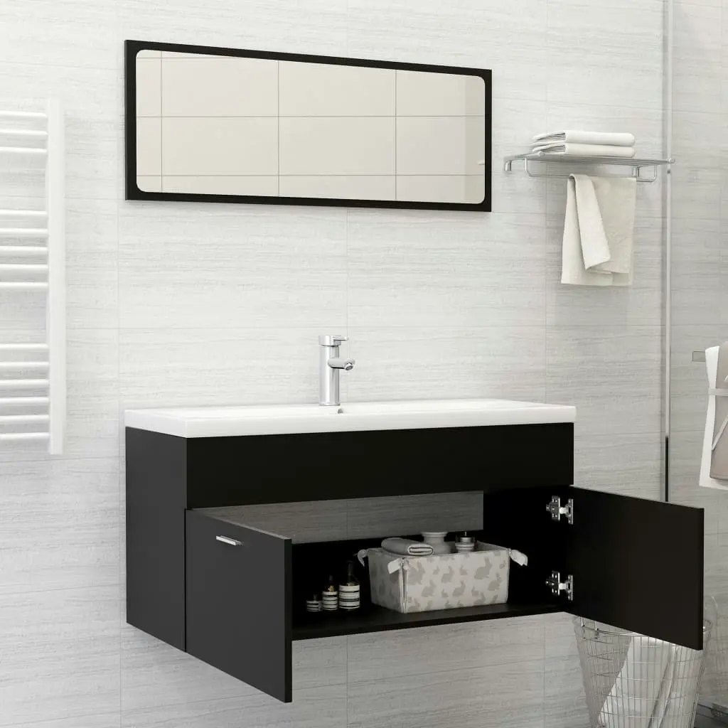 2 Piece Bathroom Furniture Set Black Engineered Wood 804810