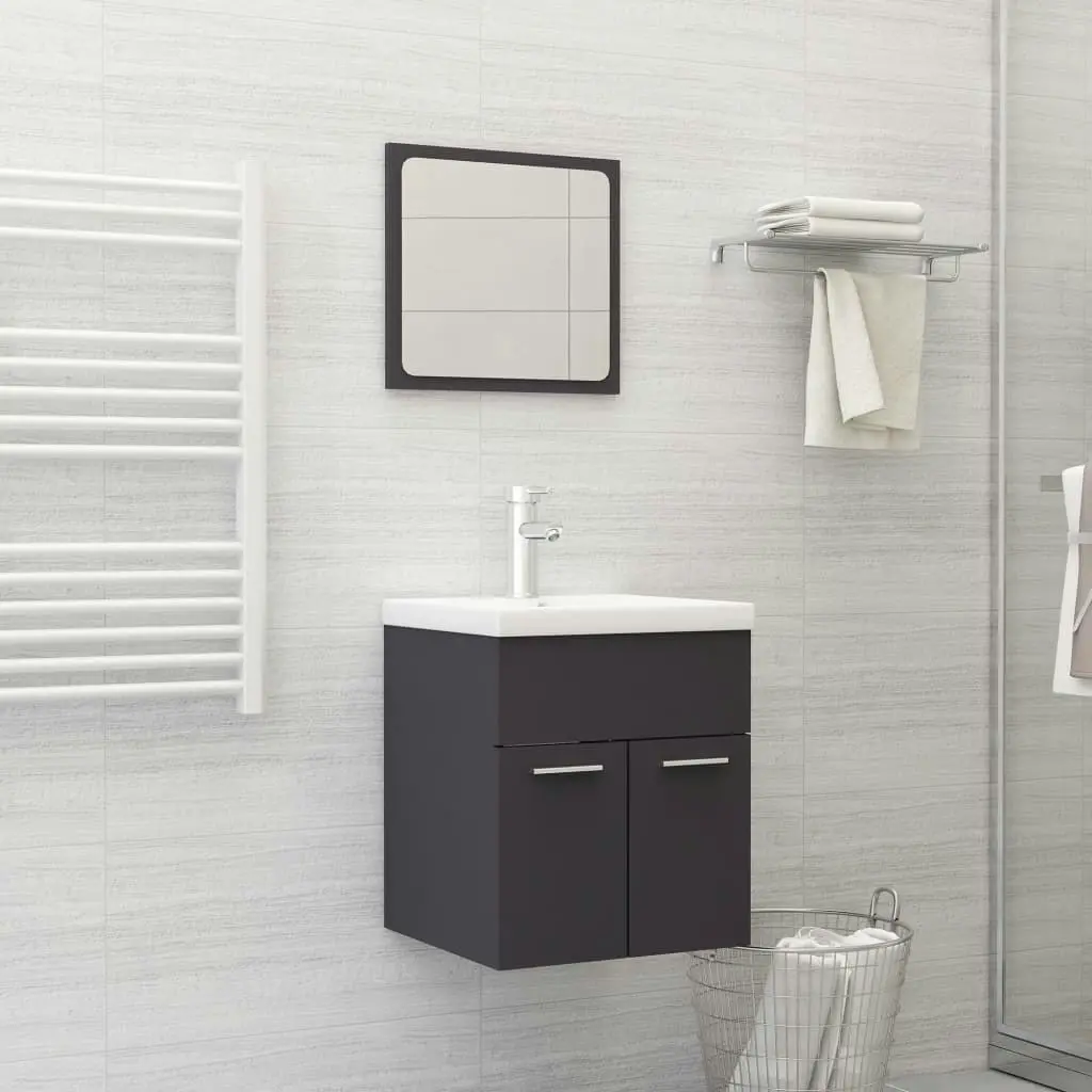 2 Piece Bathroom Furniture Set Grey Engineered Wood 804775