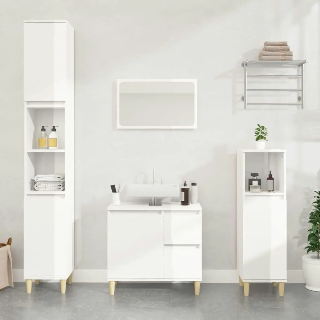 2 Piece Bathroom Furniture Set High Gloss White Engineered Wood 3185563