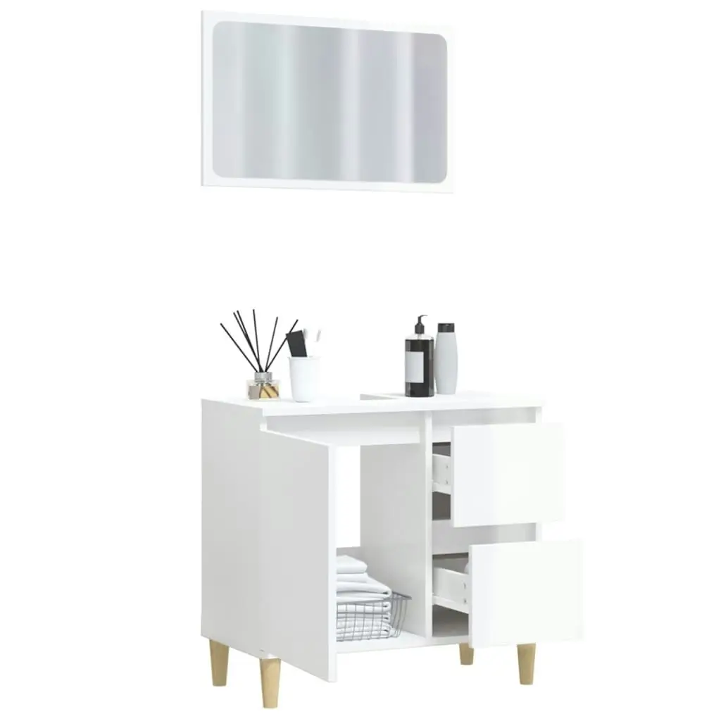 2 Piece Bathroom Furniture Set High Gloss White Engineered Wood 3185563