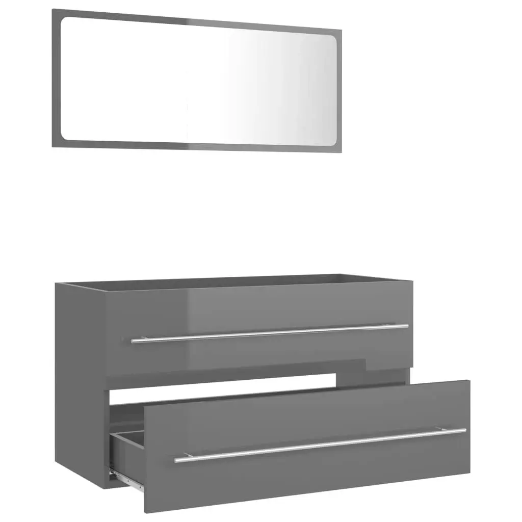 2 Piece Bathroom Furniture Set High Gloss Grey Engineered Wood 804853