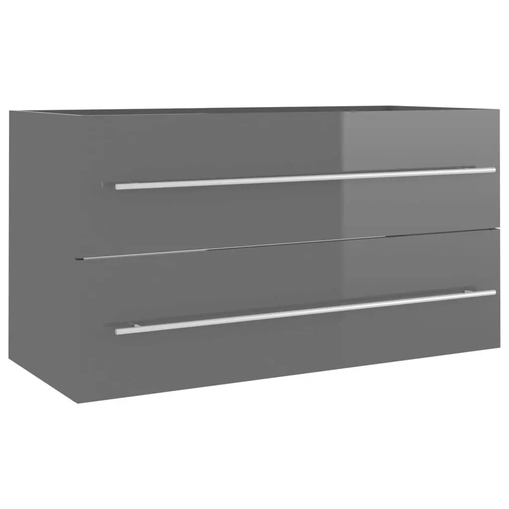 2 Piece Bathroom Furniture Set High Gloss Grey Engineered Wood 804853