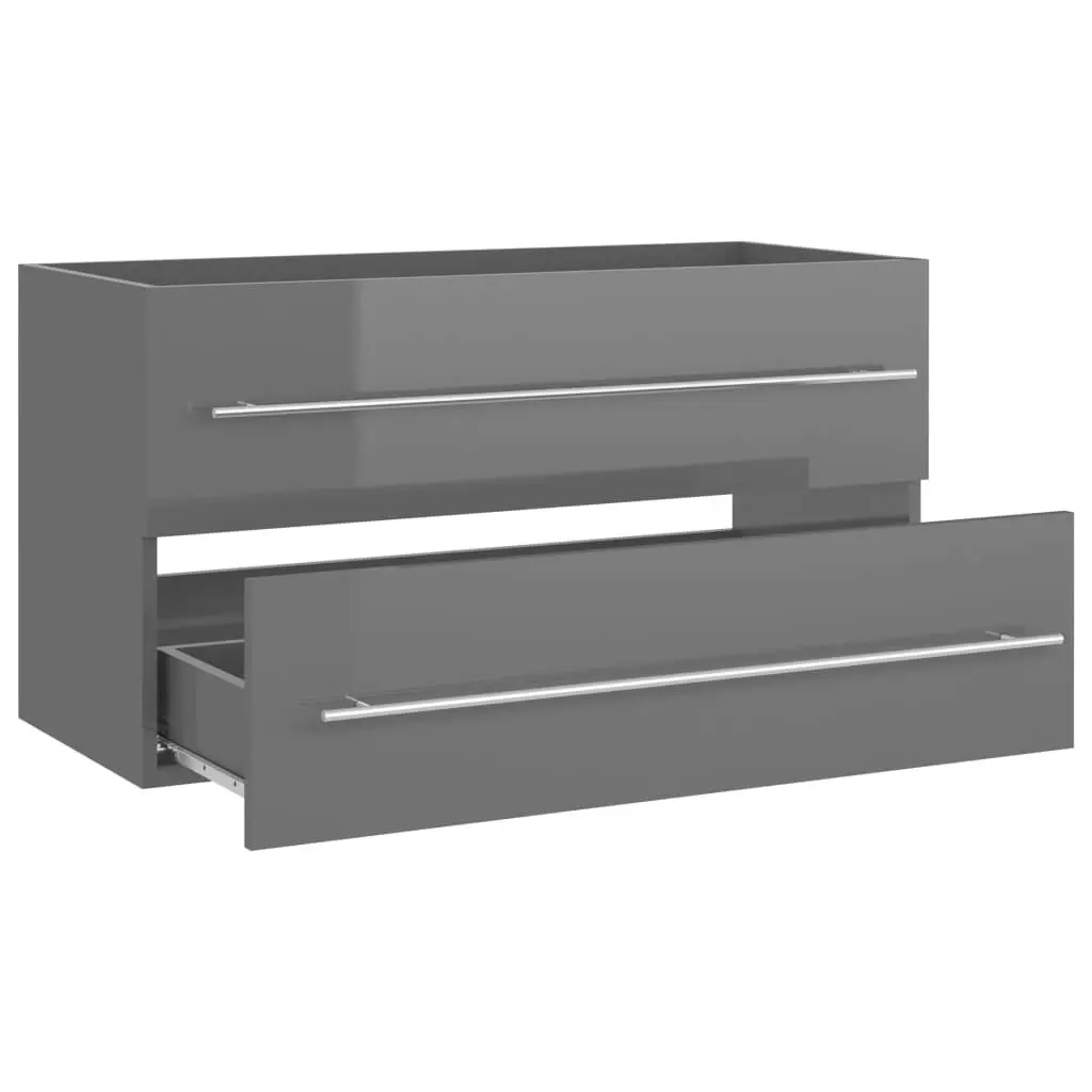 2 Piece Bathroom Furniture Set High Gloss Grey Engineered Wood 804853