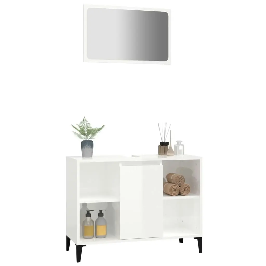 2 Piece Bathroom Furniture Set High Gloss White Engineered Wood 3185716