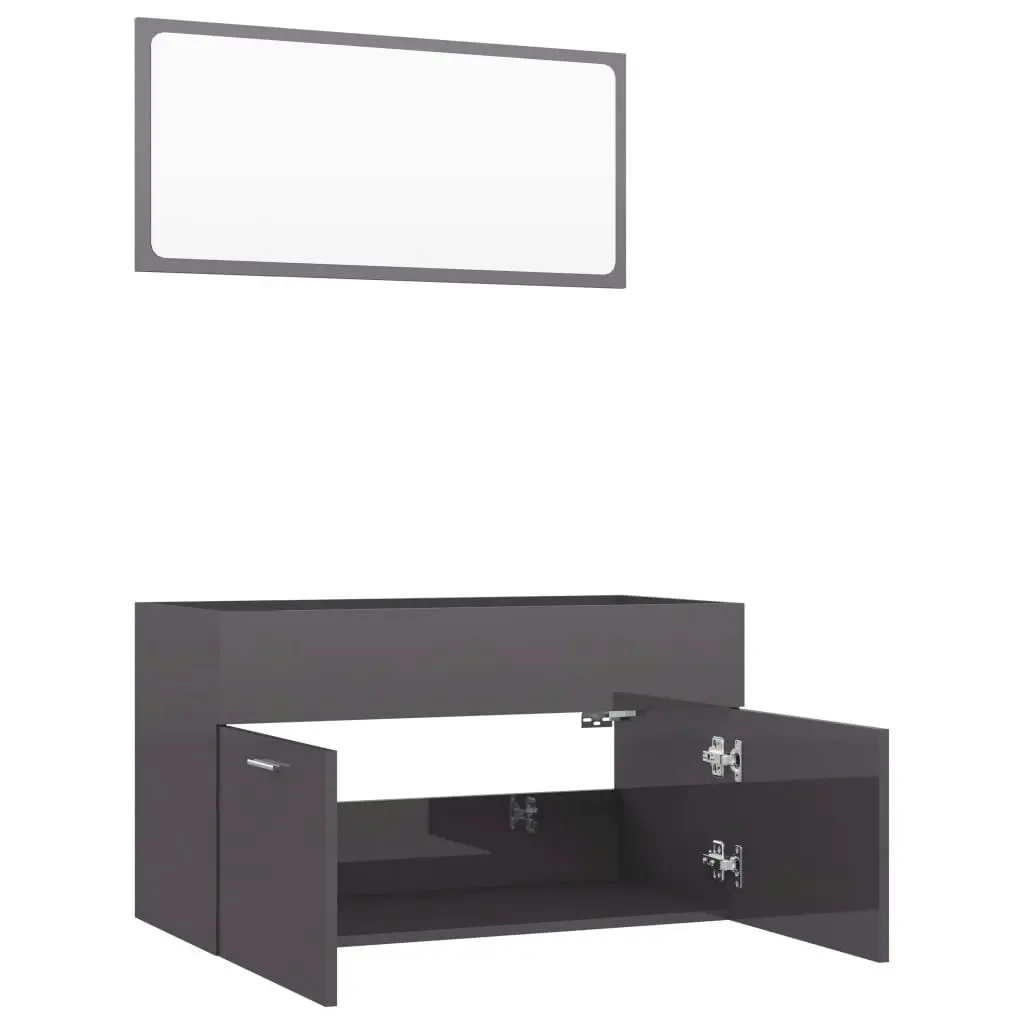 2 Piece Bathroom Furniture Set High Gloss Grey Engineered Wood 804799