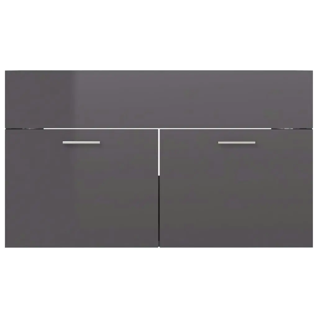 2 Piece Bathroom Furniture Set High Gloss Grey Engineered Wood 804799