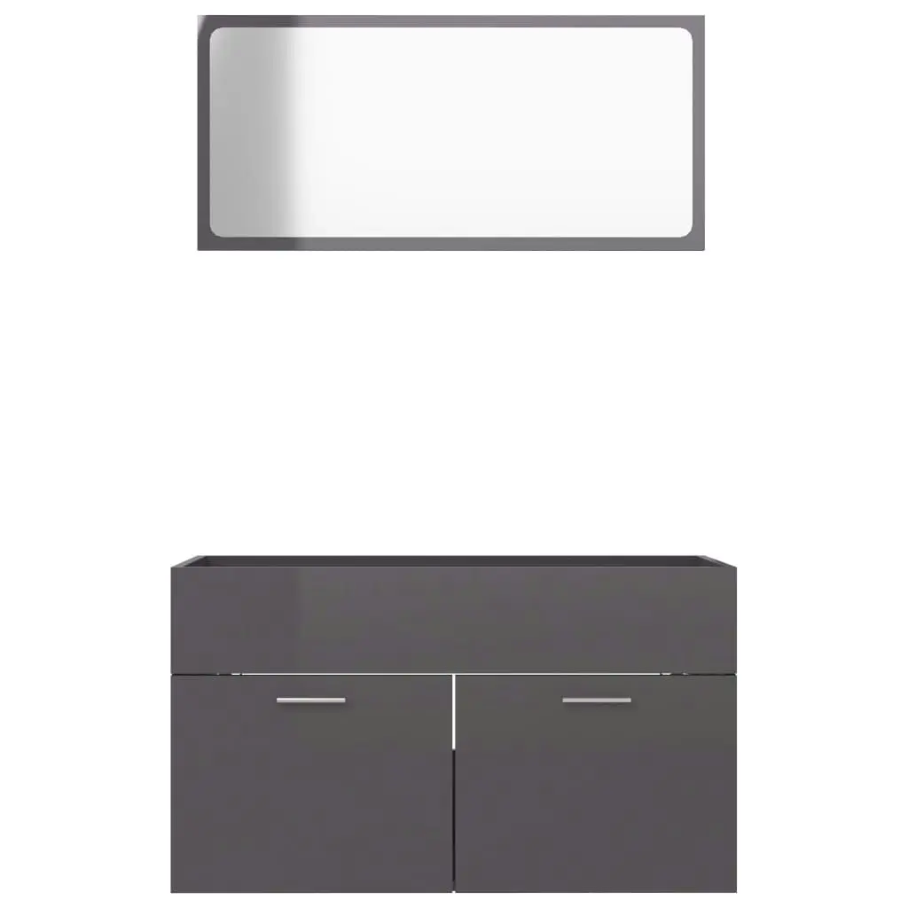 2 Piece Bathroom Furniture Set High Gloss Grey Engineered Wood 804799