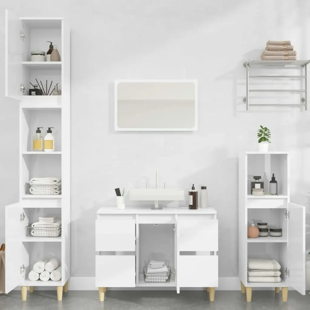 2 Piece Bathroom Furniture Set High Gloss White Engineered Wood 3185701