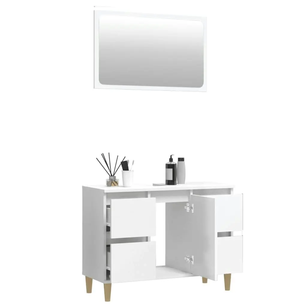 2 Piece Bathroom Furniture Set High Gloss White Engineered Wood 3185701