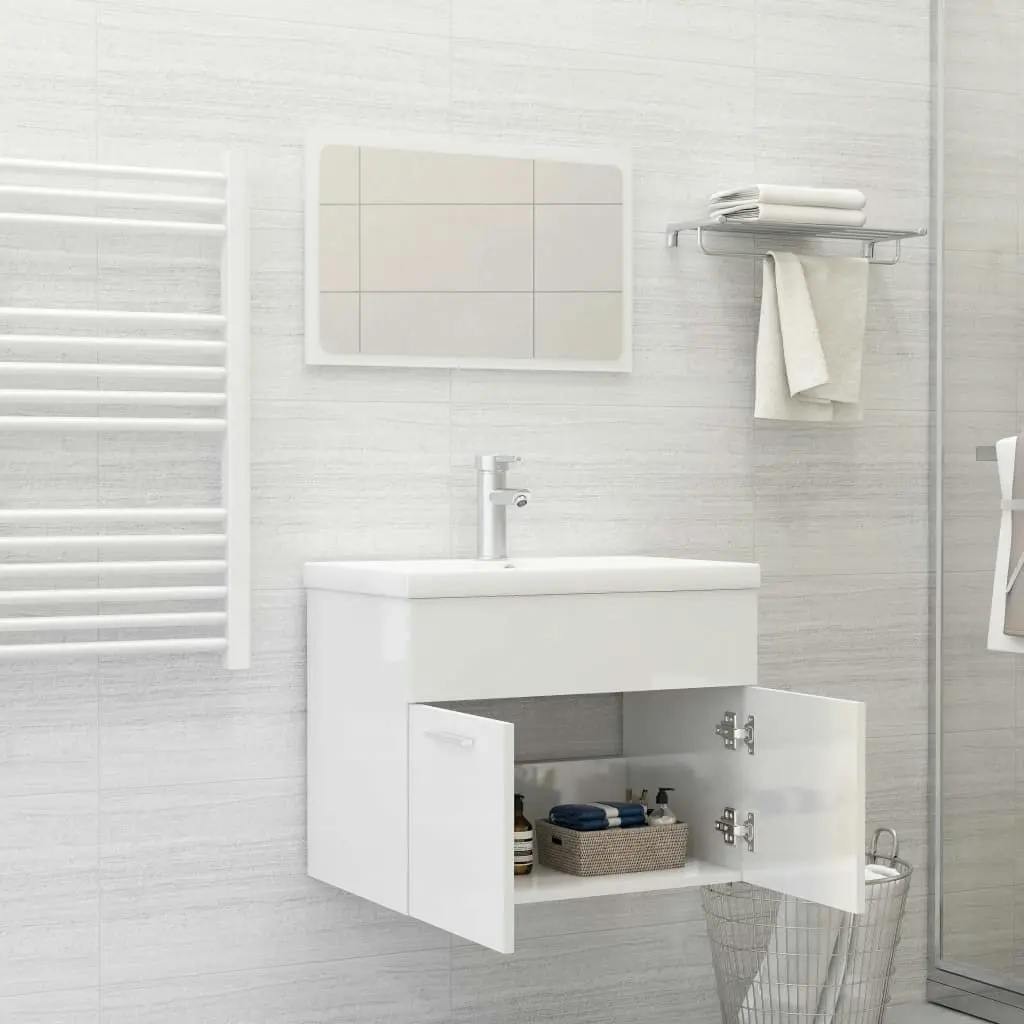 2 Piece Bathroom Furniture Set High Gloss White Engineered Wood 804788