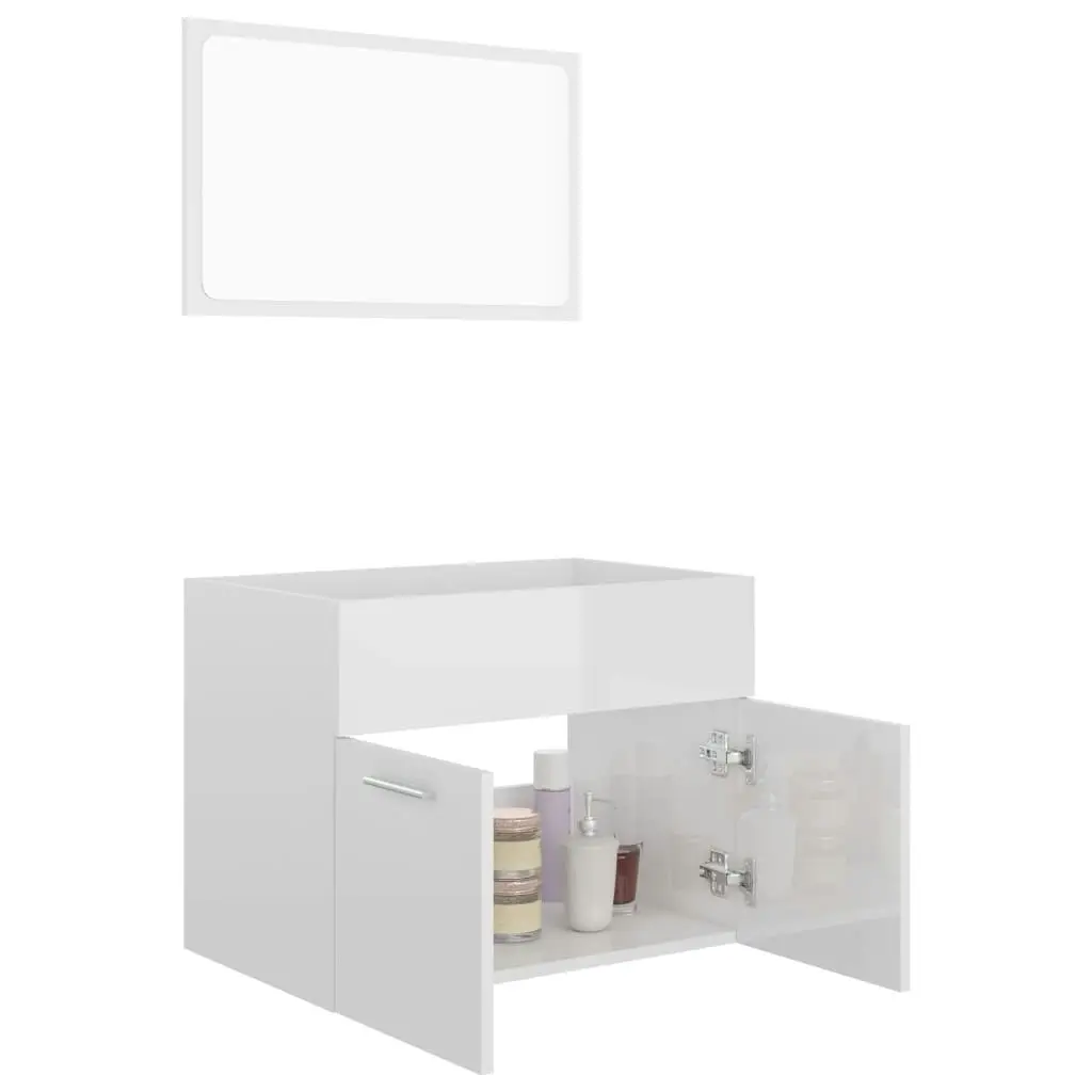 2 Piece Bathroom Furniture Set High Gloss White Engineered Wood 804788