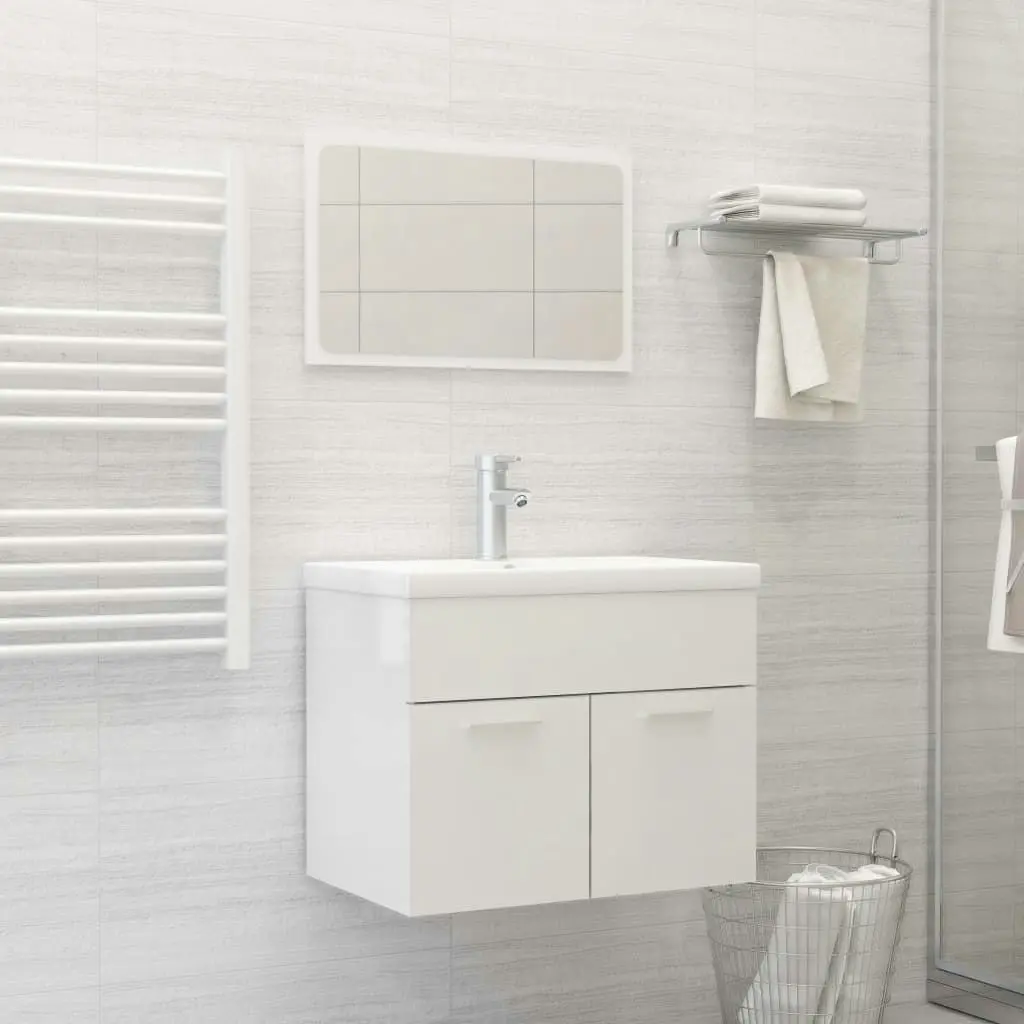 2 Piece Bathroom Furniture Set High Gloss White Engineered Wood 804788