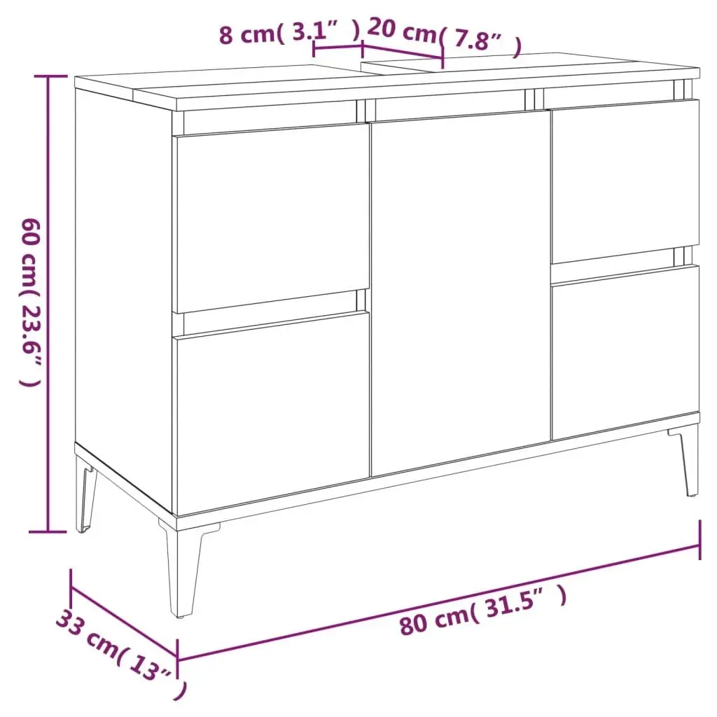 2 Piece Bathroom Furniture Set High Gloss White Engineered Wood 3185706