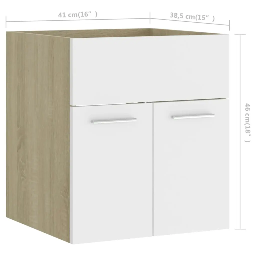 2 Piece Bathroom Furniture Set White and Sonoma Oak Engineered Wood 804778