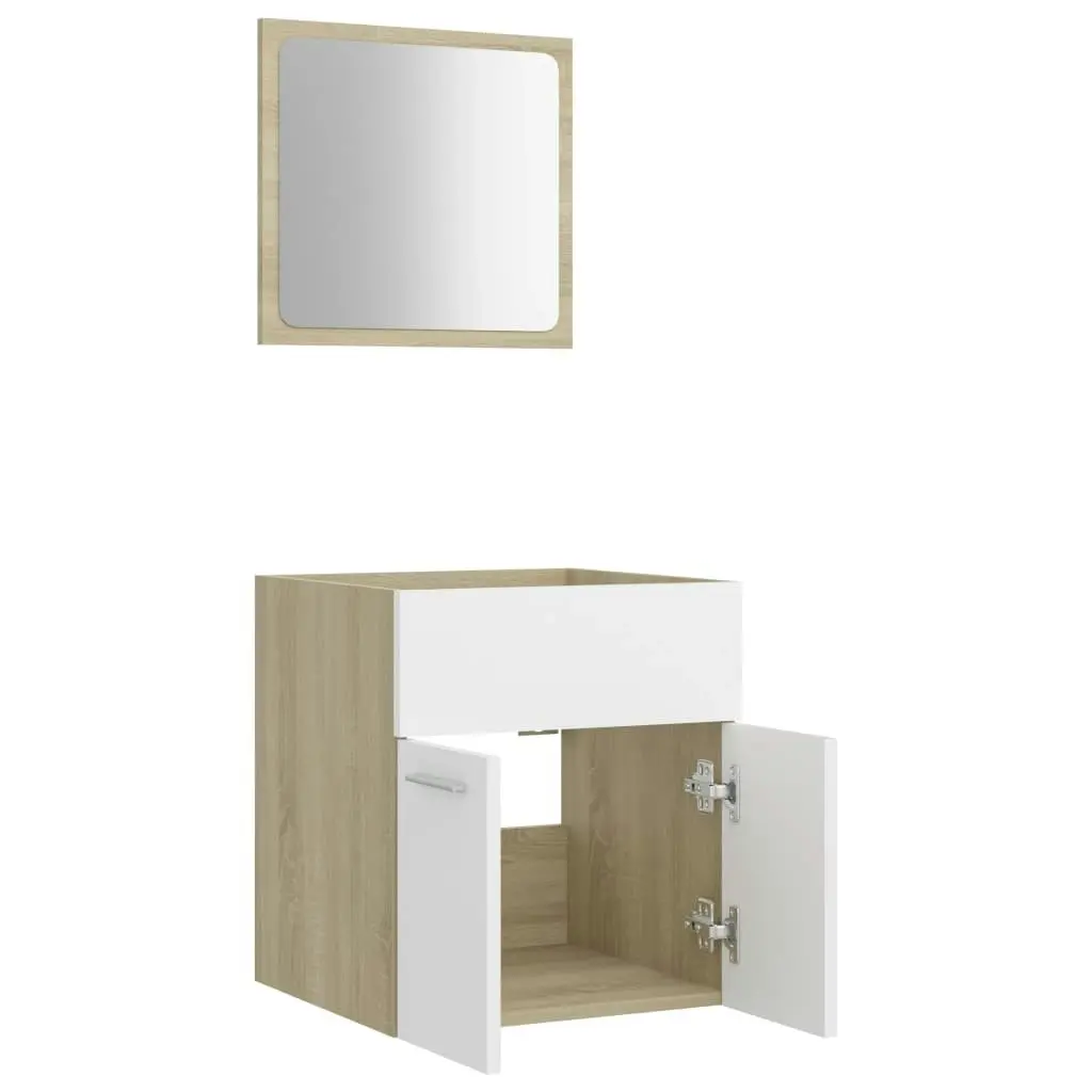 2 Piece Bathroom Furniture Set White and Sonoma Oak Engineered Wood 804778