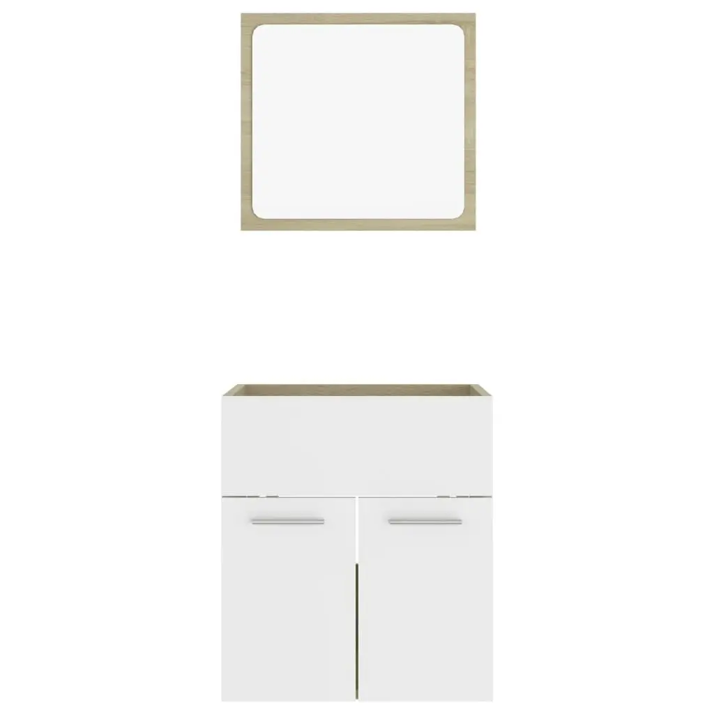 2 Piece Bathroom Furniture Set White and Sonoma Oak Engineered Wood 804778