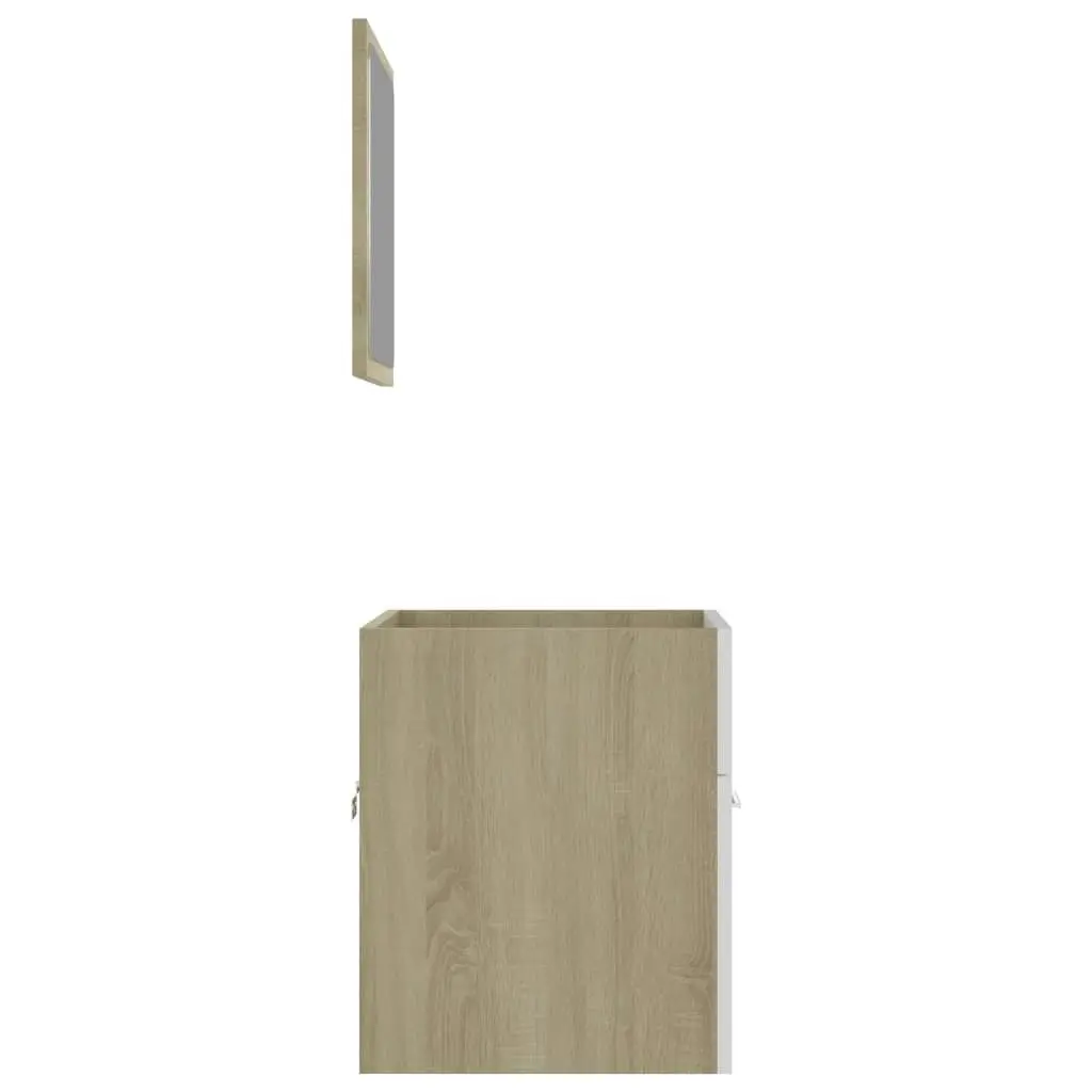 2 Piece Bathroom Furniture Set White and Sonoma Oak Engineered Wood 804778