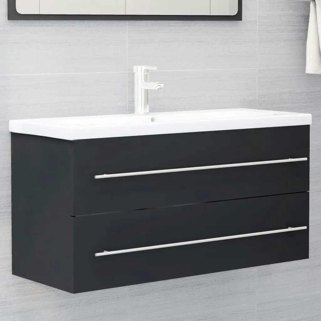 2 Piece Bathroom Furniture Set Grey Engineered Wood 804856