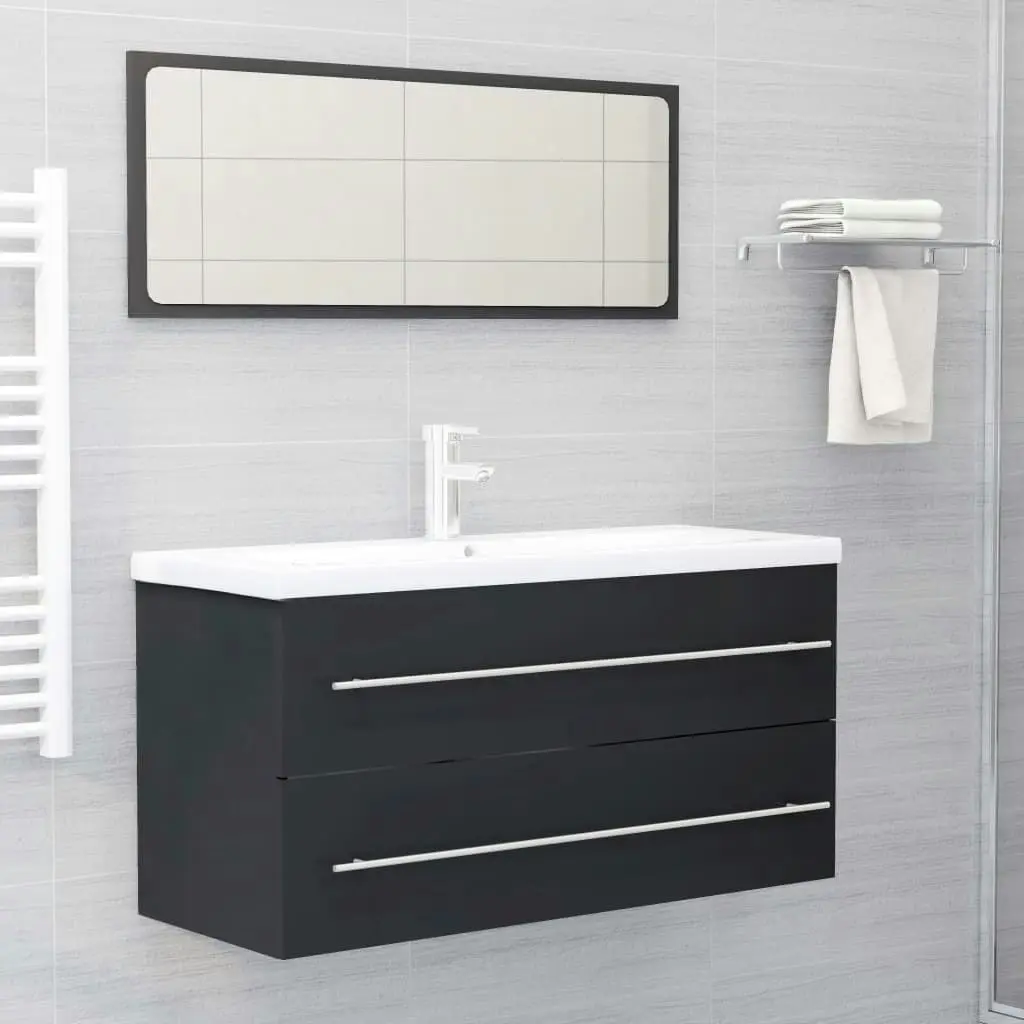 2 Piece Bathroom Furniture Set Grey Engineered Wood 804856