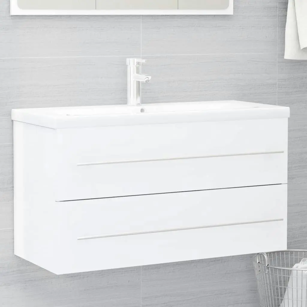 2 Piece Bathroom Furniture Set High Gloss White Engineered Wood 804851