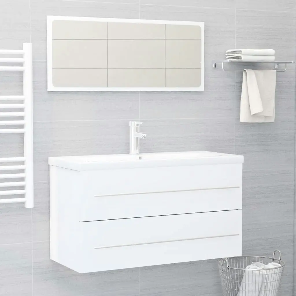 2 Piece Bathroom Furniture Set High Gloss White Engineered Wood 804851