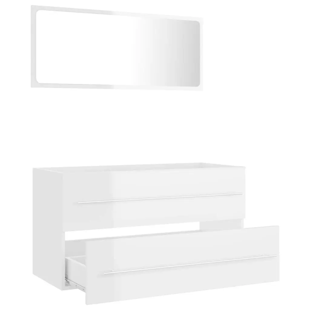 2 Piece Bathroom Furniture Set High Gloss White Engineered Wood 804851