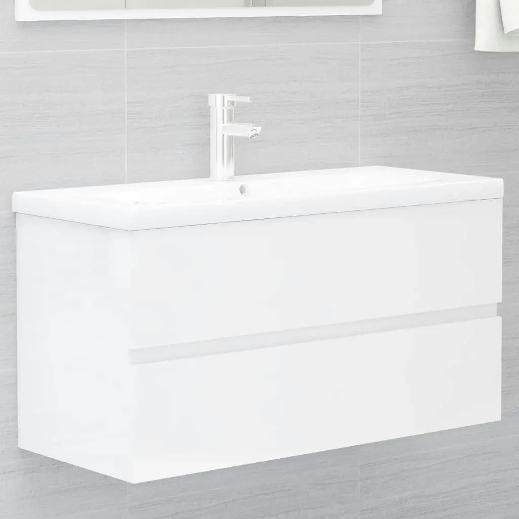 2 Piece Bathroom Furniture Set High Gloss White Engineered Wood 804896