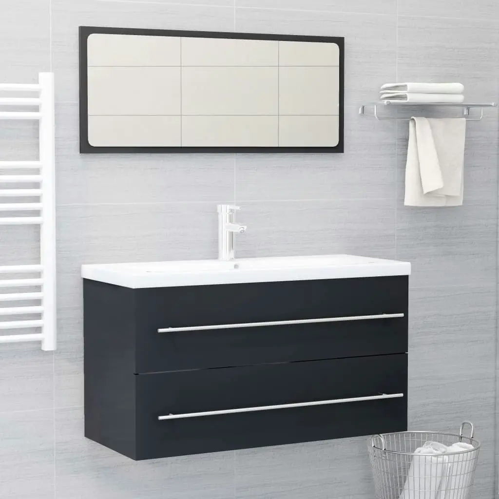 2 Piece Bathroom Furniture Set Grey Engineered Wood 804847