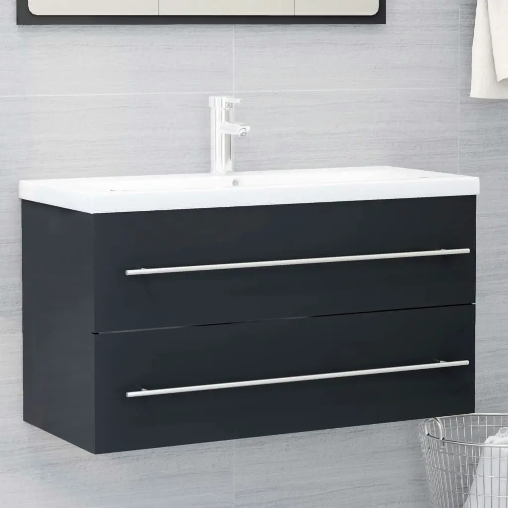 2 Piece Bathroom Furniture Set Grey Engineered Wood 804847