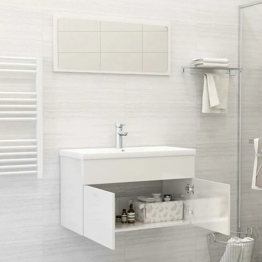 2 Piece Bathroom Furniture Set High Gloss White Engineered Wood 804797