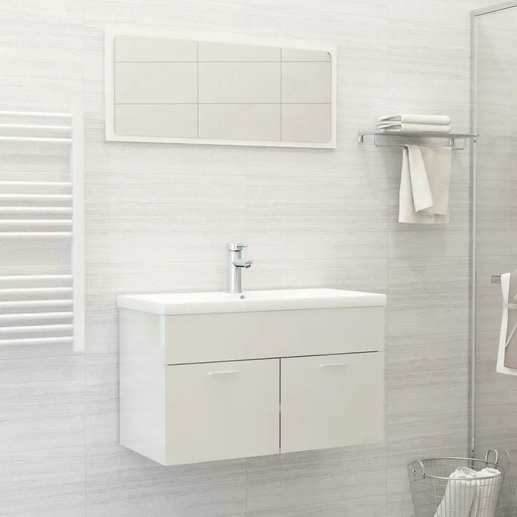 2 Piece Bathroom Furniture Set High Gloss White Engineered Wood 804797