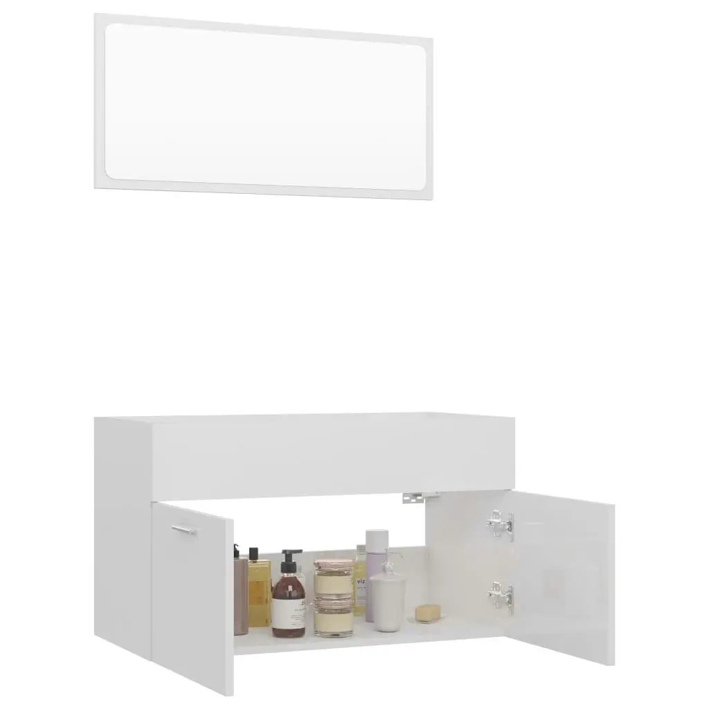 2 Piece Bathroom Furniture Set High Gloss White Engineered Wood 804797