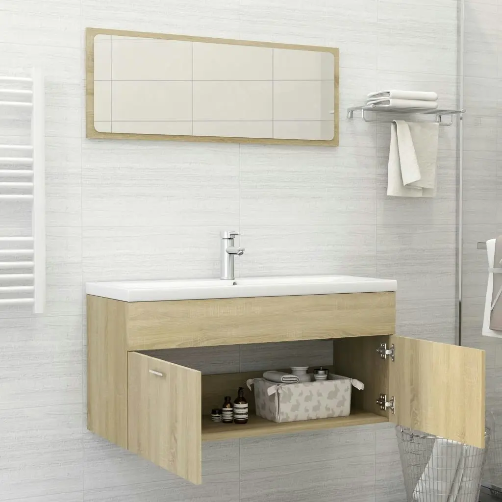 2 Piece Bathroom Furniture Set Sonoma Oak Engineered Wood 804812