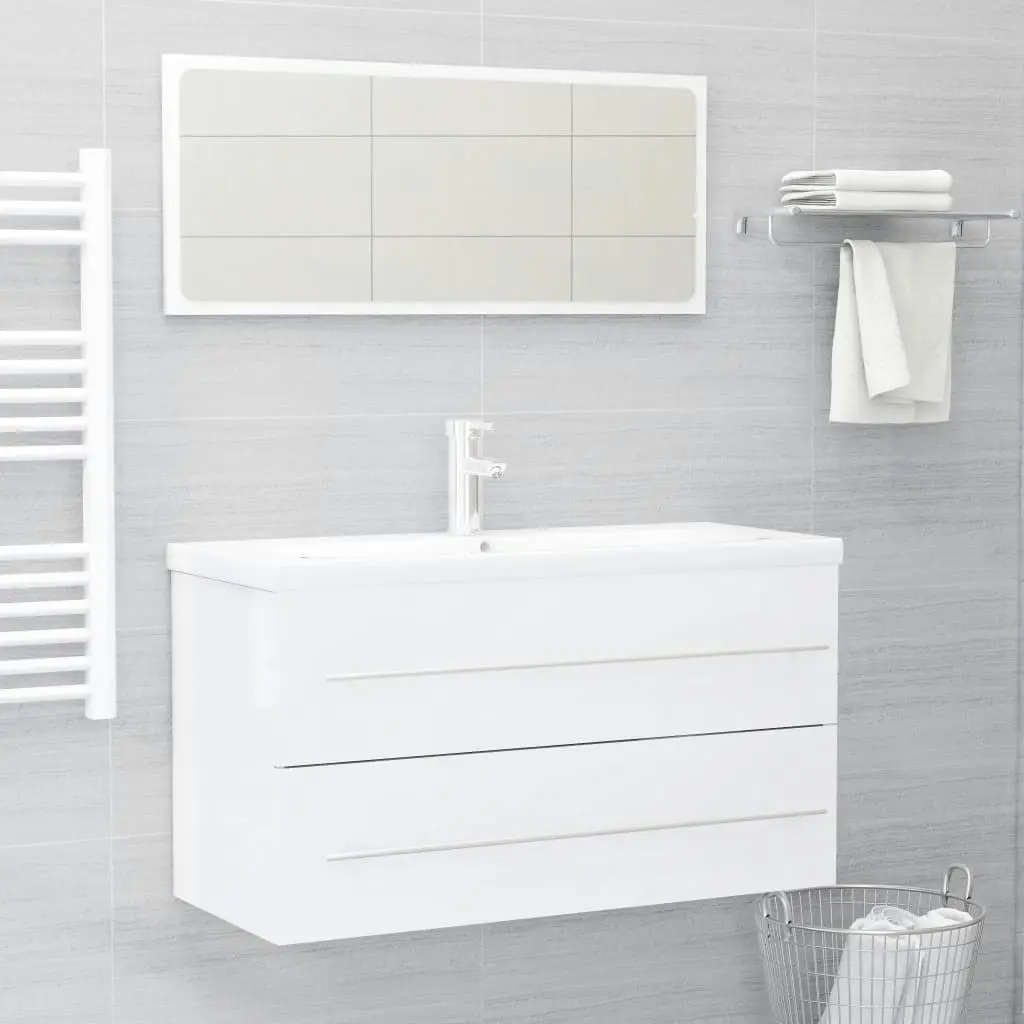 2 Piece Bathroom Furniture Set White Engineered Wood 804845