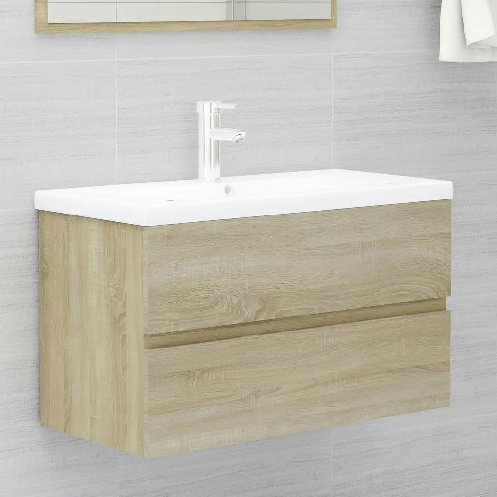 2 Piece Bathroom Furniture Set Sonoma Oak Engineered Wood 804884