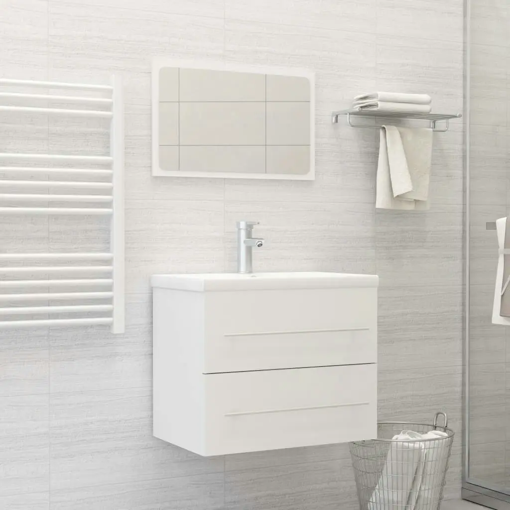 2 Piece Bathroom Furniture Set White Engineered Wood 804827